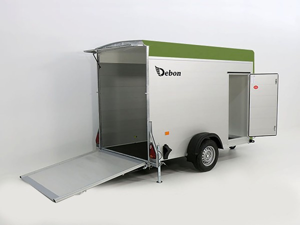 Debon Kofferanhänger C300 148x295cm H:190cm 1,3t Alu, Polybug|Tür|olivgrün